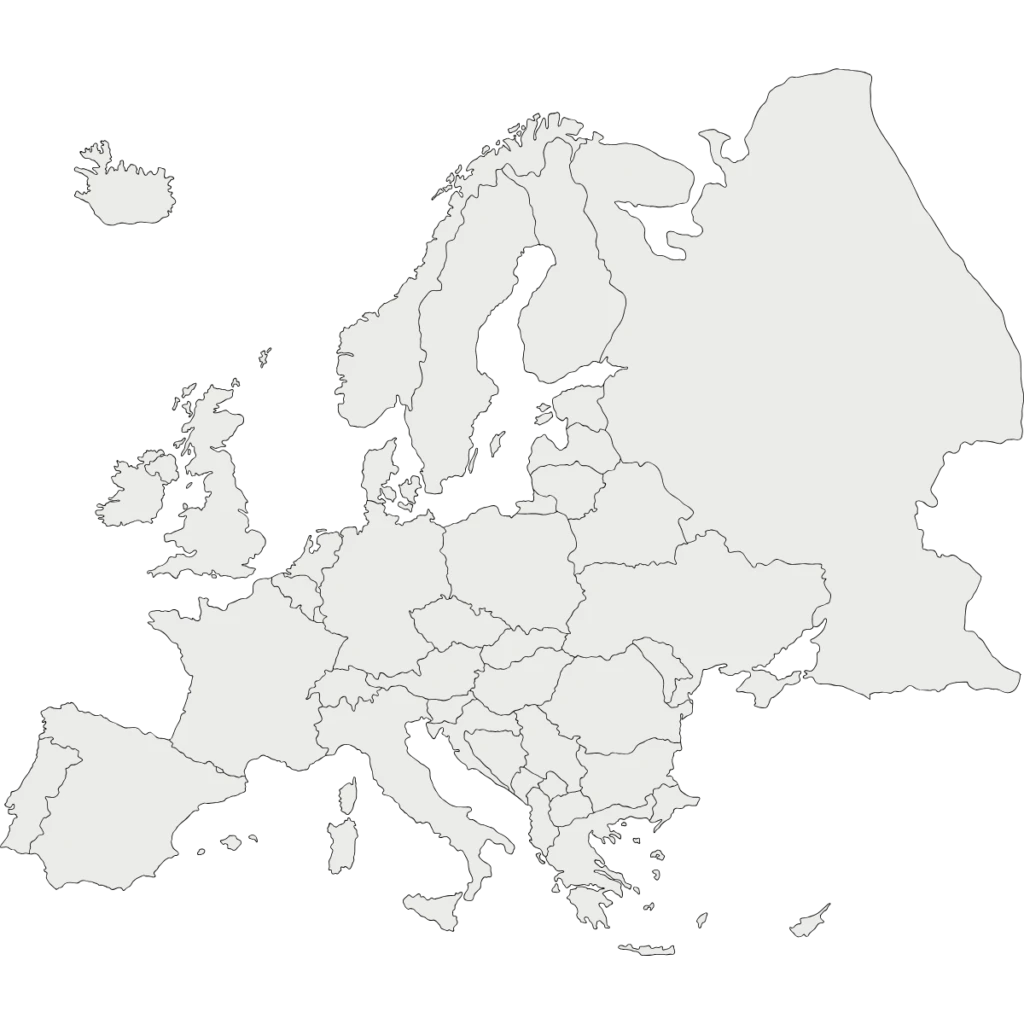 Kaart van Europa met landsgrenzen: het leveringsgebied van Climate King